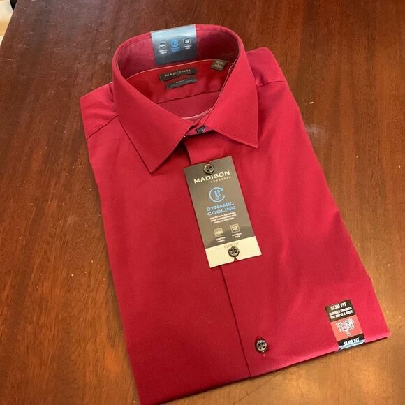 Madison wrinkle free slim fit long sleeve collared shirt Size 16-161/2 34/35 NWT - Picture 1 of 7